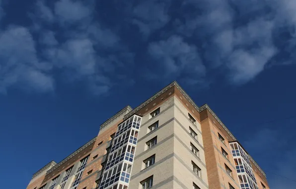 Лето, небо, облака, город, дом, многоэтажка