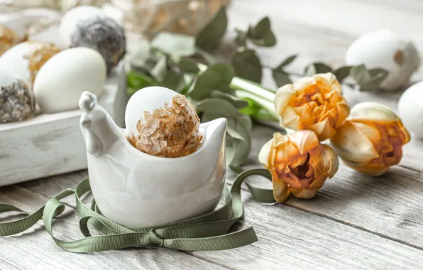 Листья, цветы, праздник, доски, яйца, букет, весна, курица