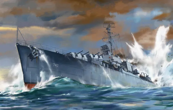США, jason, эсминец, эскадренный миноносец, US NAVY, USS DD-743 Southerland 1945