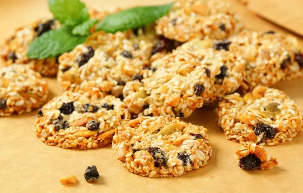 Печенье, орехи, выпечка, сладкое, nuts, изюм, cookies