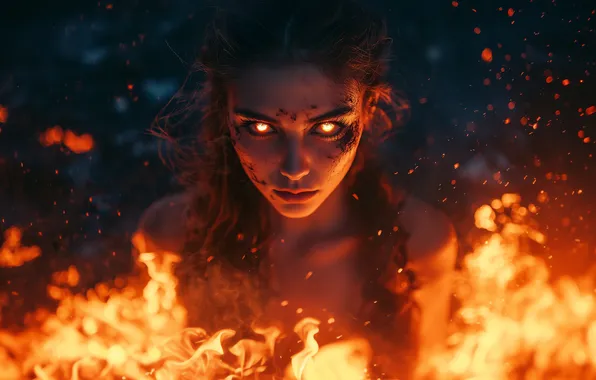 Fire, women, burning, AI art