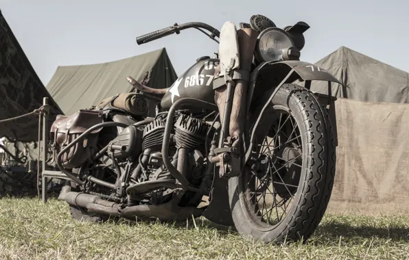 Картинка войны, мотоцикл, военный, Harley-Davidson, мировой, Второй, времён, WLA