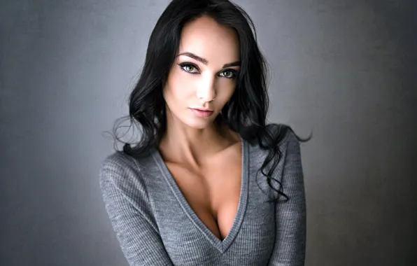 Brunette, Background, Look, Sweater, Makeup, Long Curly Hair, Ксения Алексеевская, Photo Model