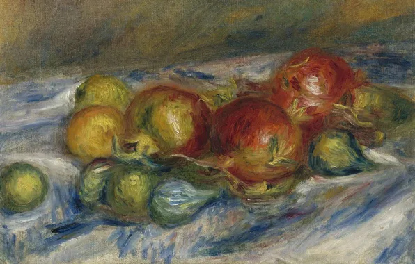 Еда, картина, фрукты, 1915, Пьер Огюст Ренуар, Pierre Auguste Renoir, Натюрморт с Инжиром и Гранатами