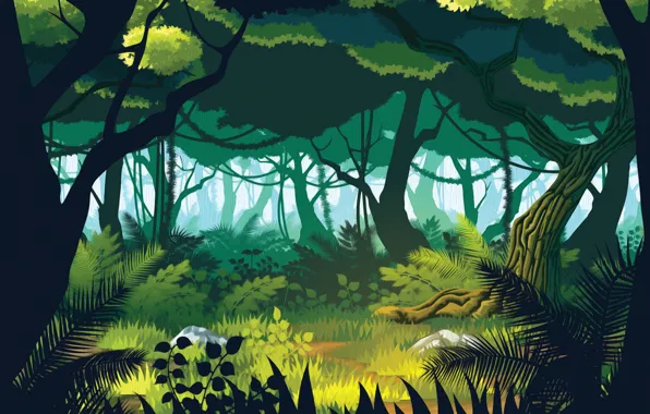 Лес, Фон, Джунгли, Jungle, Арт, Art, Background, Forest