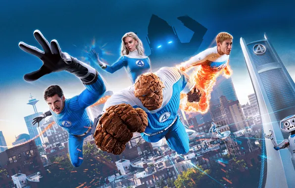 Город, фон, постер, персонажи, комикс, Фантастическая четвёрка, MARVEL, Fantastic Four