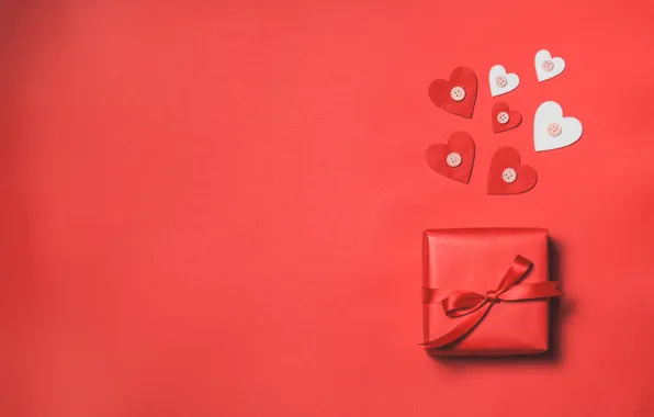 Подарок, Love, лента, сердечки, red, heart, gift, Valentines Day