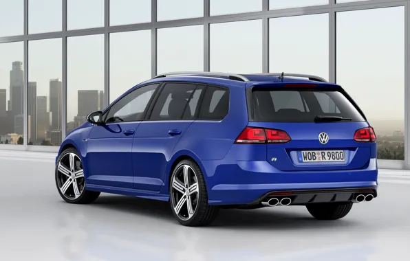 Синий, Volkswagen, сзади, универсал, 2014, Golf R Estate