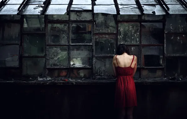 Девушка, окна, платье, стёкла, Destruction