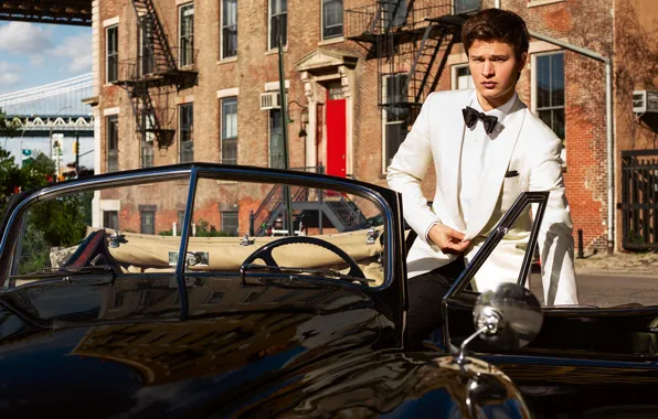 Взгляд, костюм, парень, автомобиль, Ansel Elgort, Энсел Элгорт