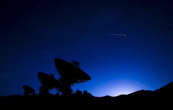 Картинка небо, ночь, силуэт, радиотелескоп