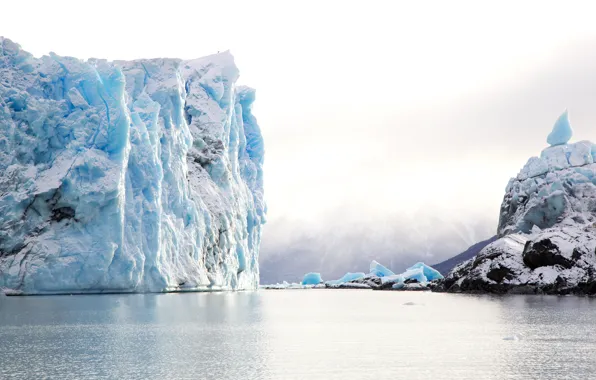 Картинка лед, снег, камни, океан, берег, айсберг, Аргентина, Patagonia