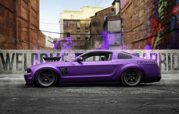 Авто, Город, Машина, Фиолетовый, Ford Mustang, Пурпурный, Вид сбоку, Transport & Vehicles