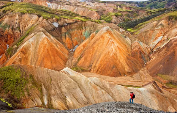 Картинка оранжевый, камни, скалы, вершины, Исландия, эрозия