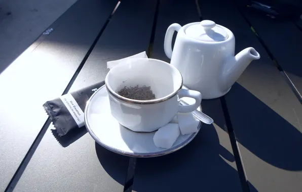 Cup, sugar, tea, teapot, saucer