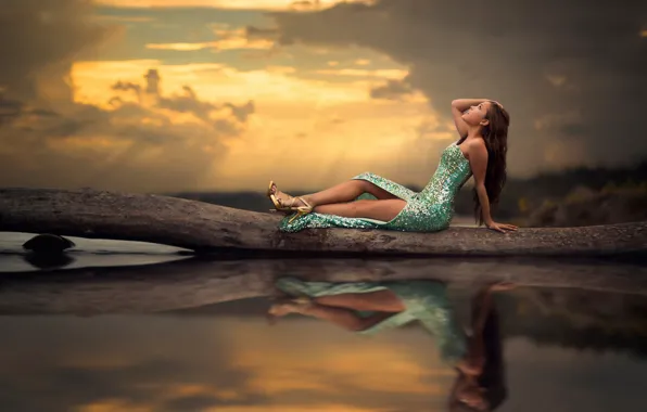 Вода, отражение, платье, ножки, Mermaid