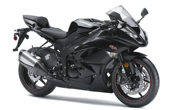 Черный, мотоцикл, белый фон, байк, motorcycle, superbike, sportbike, Kawasaki Ninja ZX-6R
