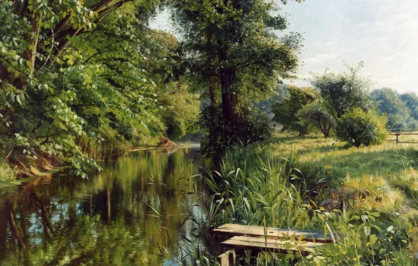1908, датский живописец, Петер Мёрк Мёнстед, Peder Mørk Mønsted, Danish realist painter, Отражения весны, Reflections …