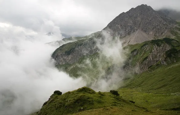 Трава, облака, горы, альпы, cybercake, The Alps