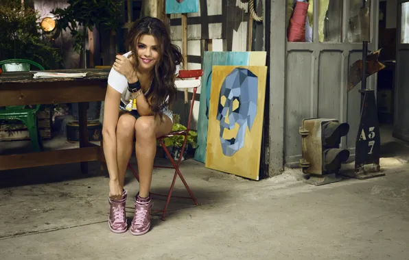Картинка взгляд, девушка, улыбка, картины, Adidas, Summer, Selena Gomez, Photoshoot
