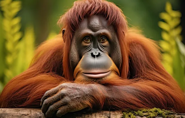 Картинка view, back, closeup, orangutan, in_green