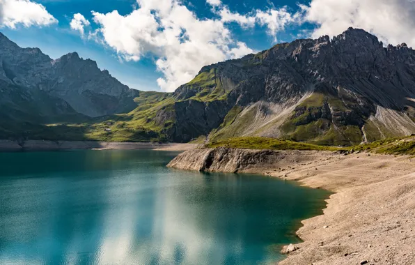 Картинка небо, облака, горы, озеро, Австрия, Austria, Vorarlberg, Lunersee