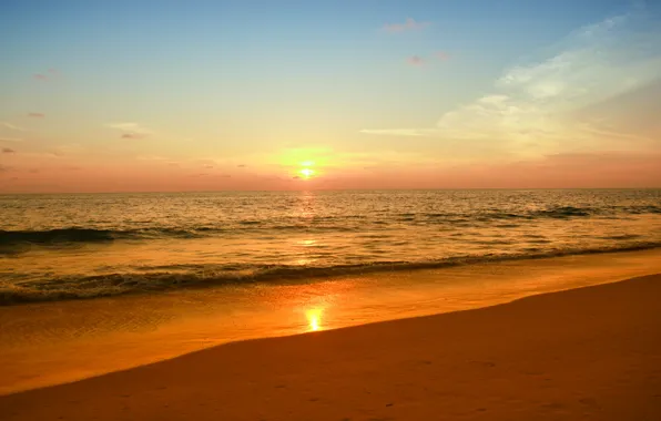 Картинка песок, море, пляж, лето, небо, закат, summer, beach