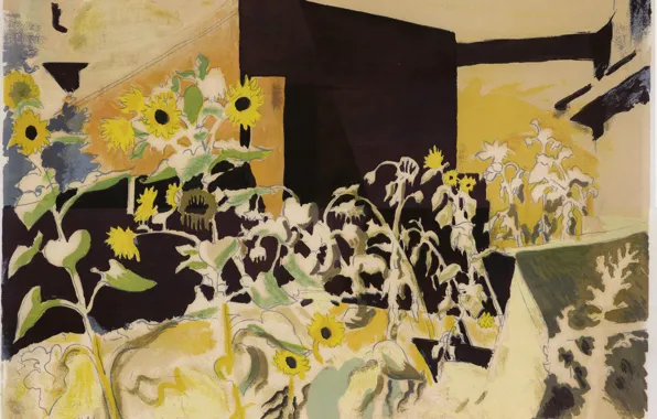 1942, Charles Ephraim Burchfield, Sunflowers and Red Barn