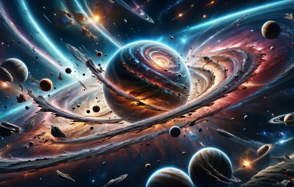 Космос, планеты, планета, спираль, фэнтези, вихрь