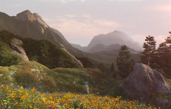 Горы, растительность, Mountain Vista, mountain valley