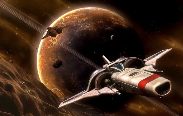 Spaceship, planets, asteroids, valley run