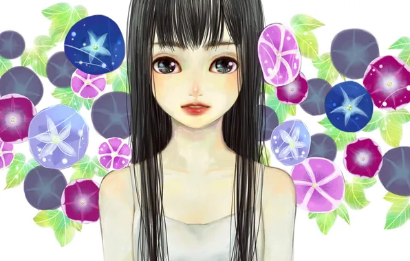 Картинка девушка, цветы, аниме