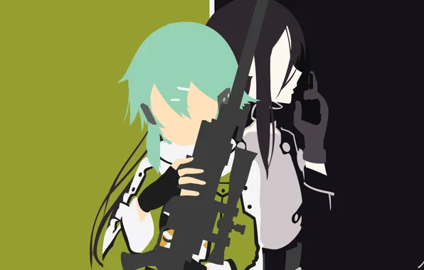 Девушка, минимализм, парень, векторная графика, Sword Art Online, Кирито, Мастера Меча Онлайн, Синон