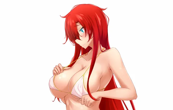 Girl, sexy, cleavage, red hair, long hair, boobs, anime, beautiful