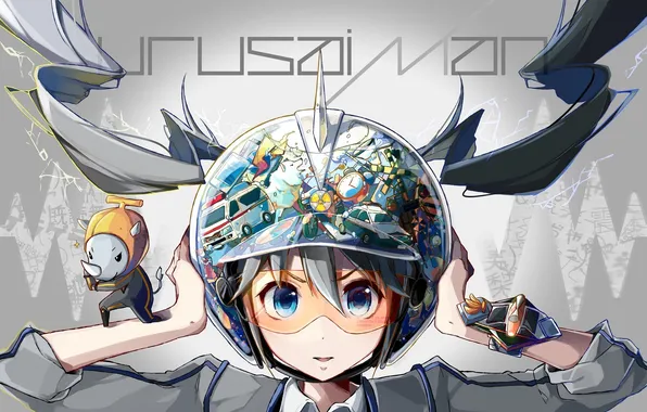Девушка, аниме, арт, очки, шлем, vocaloid, hatsune miku, nou