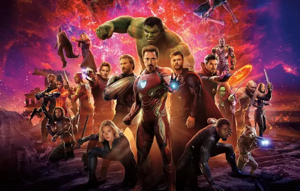 Картинка Scarlett Johansson, Infinity, Vision, Hulk, Nebula, Iron Man, War, Falcon