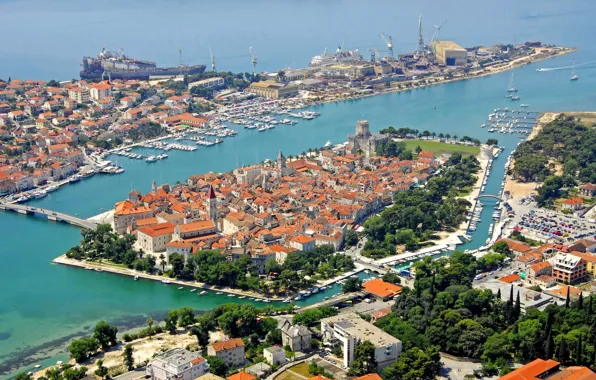 Море, острова, дома, Хорватия, Трогир