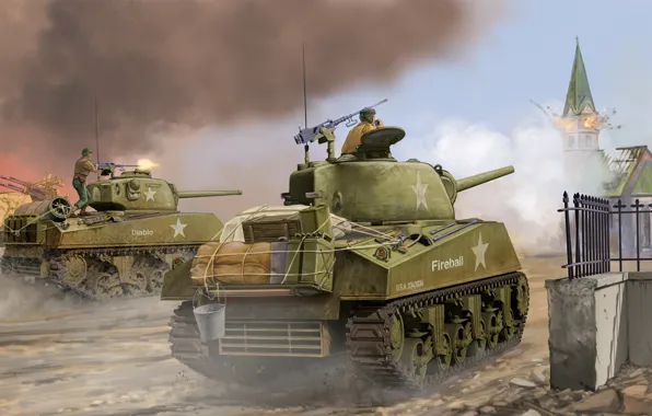 Картинка арт, танк, сражение, game, the, Tank, средний, Sherman