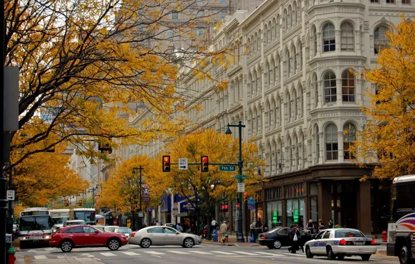 Осень, город, движение, улица, небоскребы, чикаго, Chicago