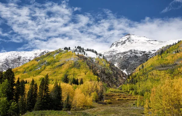 Картинка осень, снег, пейзаж, горы, hdr, Колорадо, multi monitors, Colorado