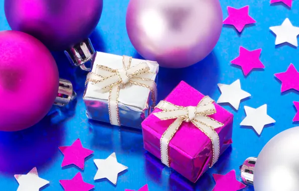 Картинка звезды, украшения, шары, подарки, Новый год, new year, balls, stars