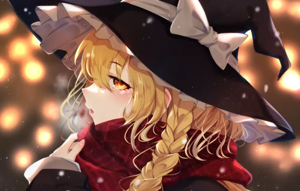 Девушка, снег, боке, Touhou Project, Marisa Kirisame