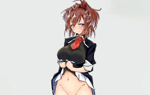 Girl, sexy, dress, brown hair, boobs, anime, blue eyes, beautiful