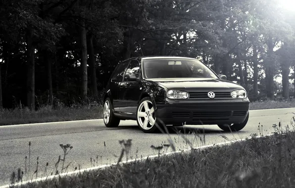 Картинка дорога, свет, volkswagen, golf, mk4