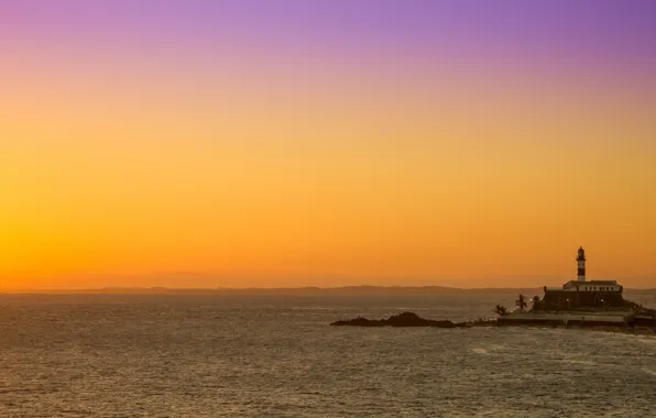 Море, закат, маяк, вечер, Бразилия, sea, sunset, evening