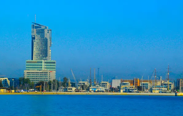 City, sky, sea, building