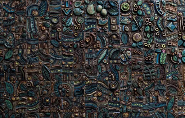 Картинка синий, абстракция, узор, рисунок, коричневый, texture, blue, brown