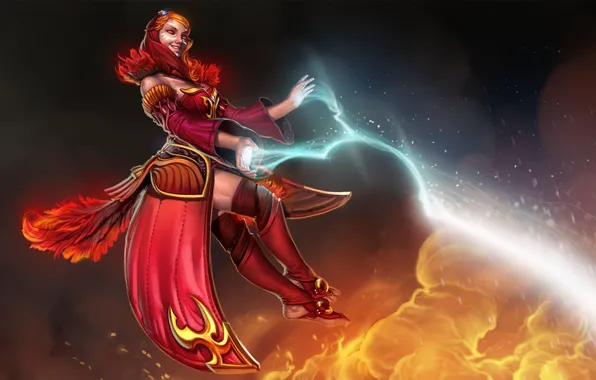 Картинка девушка, огонь, молния, арт, Dota 2, Lina, Lina the Slayer