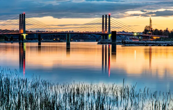 Картинка закат, река, Канада, мосты, Port Coquitlam