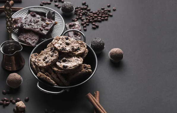 Печенье, конфеты, десерт, кофейные зёрна, Chocolate, шоколадные, cookies, truffles